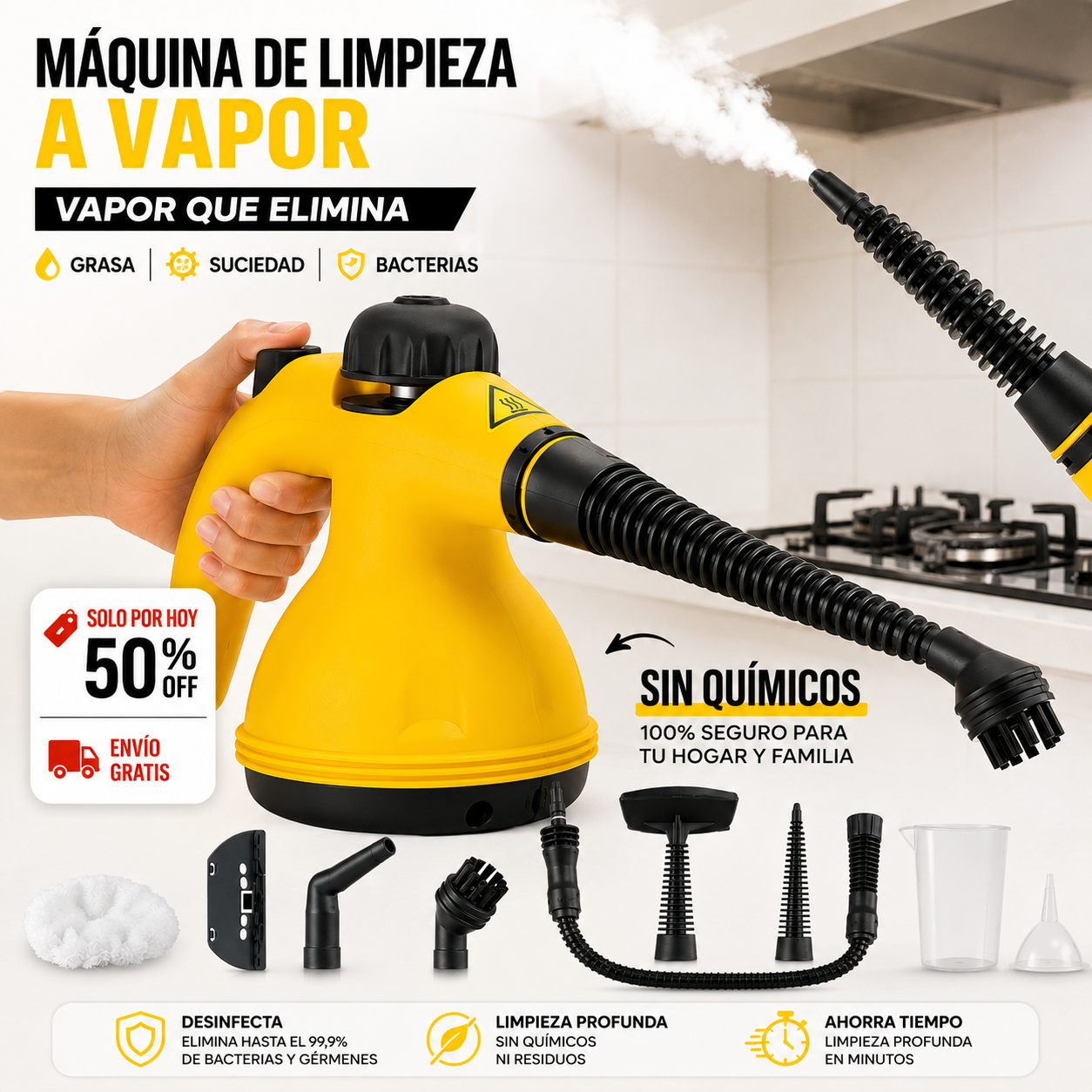 🚀 Limpiador a Vapor de Alta Presión – Elimina Grasa y Suciedad en Minutos
